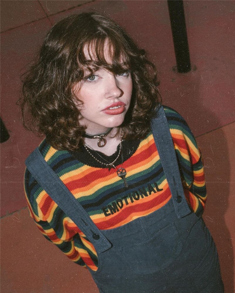 Lizakosht Autumn Women Knitted Sweater Y2K Rainbow Striped Sweater Embroidery Letter Knitwear Pullover Tops Loose oversized sweater jumper