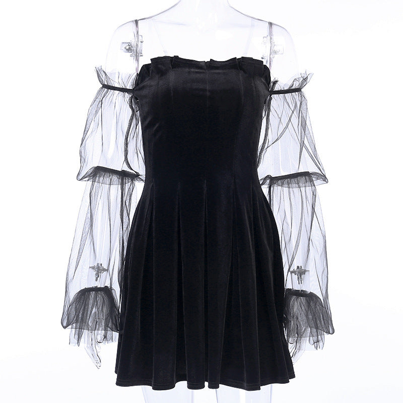 Velvet Vintage Dress Sexy Summer Gothic Party Dress Women Black Mini Dresses A Line Vestidos Patchwork Goth Club Highstreet