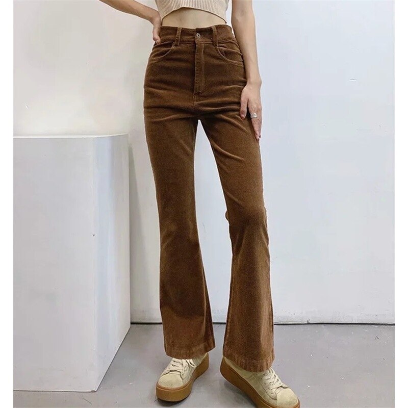 Lizakosht Corduroy Velvet Women Autumn Winter Long Pants Brown Black Casual Elegant Female Ladies Trousers