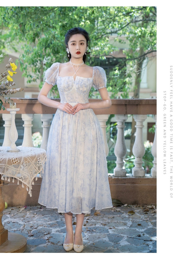 Lizakosht Summer Woman Chiffon Dress Romantic Vintage Print Off Shoulder Neck Mounted Sexy Party Night Dresses Lady Vestido Festa