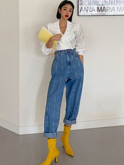 High Waist Jeans Women Harem Pants Korean Style Outfits Casual High Street Denim Trousers Pantalon Femme Vintage Jeans