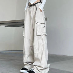 Solid color cargo pants women 2022 new American retro heavy industry multi-pocket loose wide-leg casual mopping y2k pants womens