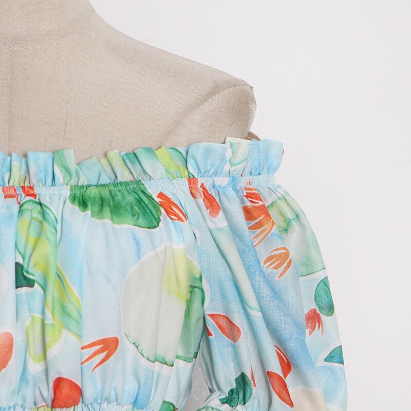 Lizakosht Summer Chiffon Dress New Square Neck Puff Sleeve Printed A-Line Short Dress Free Shipping