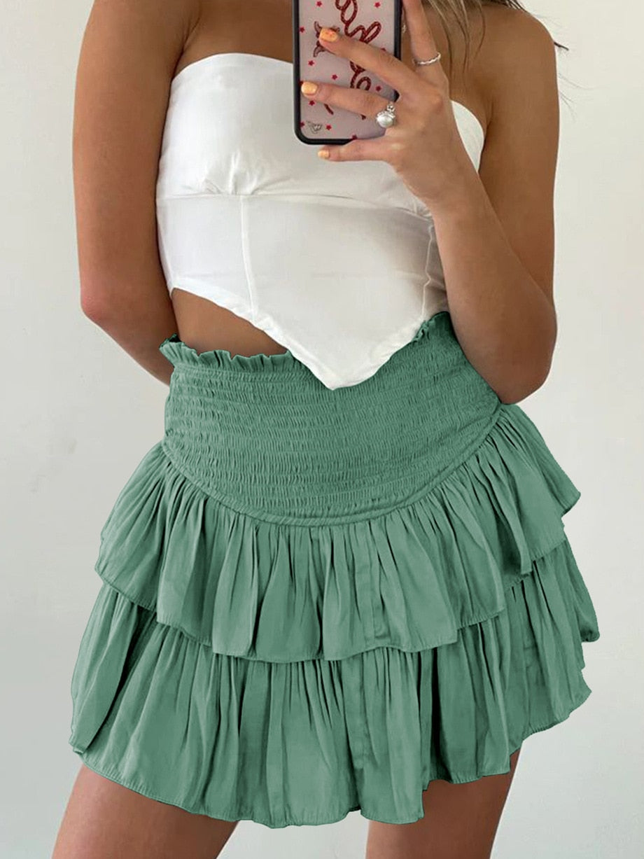 Lizakosht Summer Hot Sale New Fashion Plain Color Ruffle Flap Versatile Halfskirt Women's Summer New Fashion Pleated Skirt