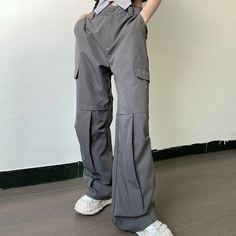 OL Formal Suit Cargo Pants Women Grey Loose Wide Leg Straight Trousers 90S Unisex Pants Office Lady Work Bottoms Casual Clothes