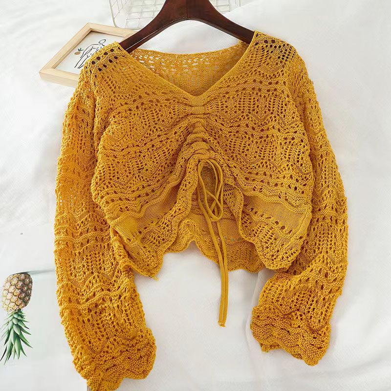 Butterfly knitted top off-shoulder ripped short summer new Korean style lazy commuter style short sweater women sweater