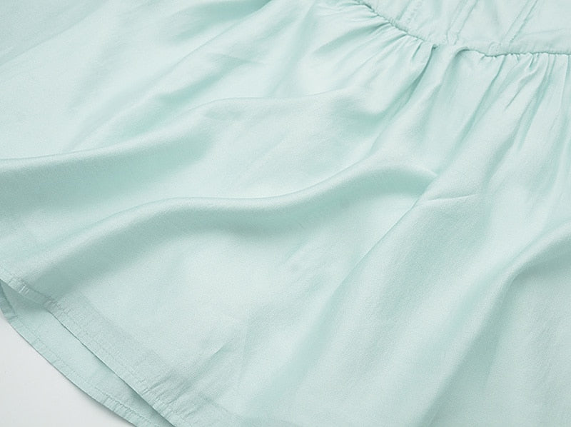 Long Sleeve Dress Female Blue Sweet A-Line Summer High Waist Vintage Slim Fairy Dress Princess Dress Sundress Beachwear Holiday