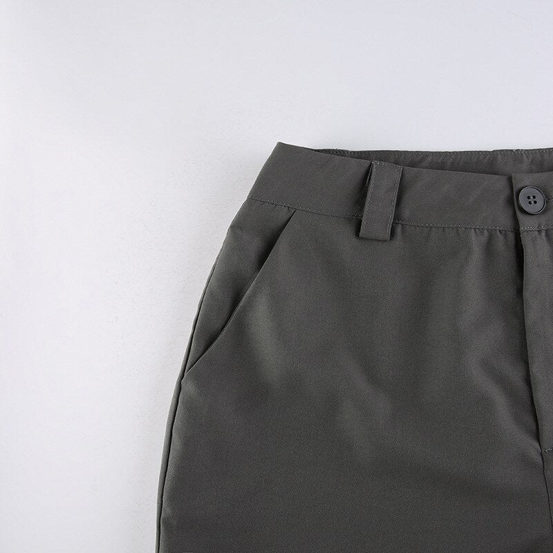 OL Formal Suit Cargo Pants Women Grey Loose Wide Leg Straight Trousers 90S Unisex Pants Office Lady Work Bottoms Casual Clothes