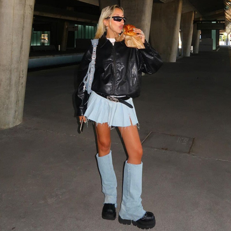 Lizakosht Y2K Blue Denim Pleated Skirts Women Fashion Vintage High Waist Mini Short Skirts Jeans Casual All Match Bottoms Female