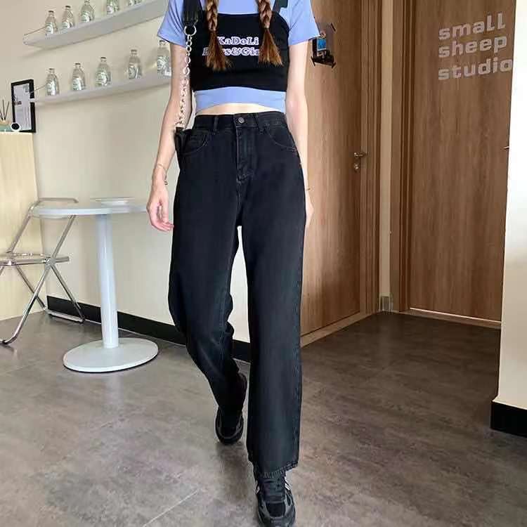 Grey Pocket High Waist Cargo Pants Oversized Jeans Women 2022 Y2K Streetwear Fashion Retro Loose Straight Wide Leg Pants Women