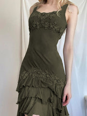 Lizakosht Sundress Y2k Ruffle Dress Slim Fit Solid Falbala Irregular Layering Short Dress Women Clothing Dresses Summer Fashion