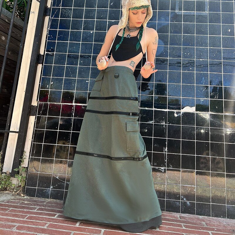 Lizakosht Zipper Detachable Multi-wear Personalized Tooling Skirt Street Trend Skirt Characteristic Skirt High Waist Vintage Skirt
