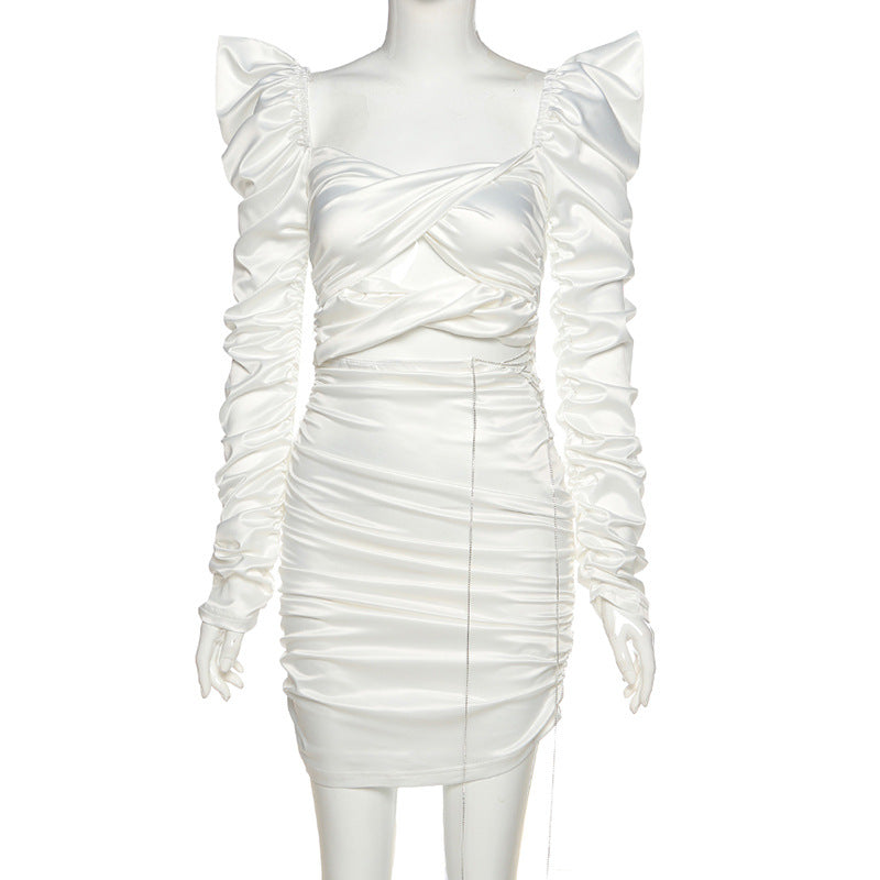 Lizakosht  Ruched Bandage Lace Up Hollow Out Sexy Women's Dress Bodycon Club Party Dresses Long Sleeve Fall Clothing vestidos 2022