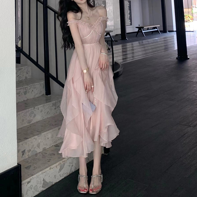 Party Pink Strap Dress Evening Women Casual Boho Beach Style Midi Dress Office Lady Korean Clothing 2022 Summer Chic Elegant