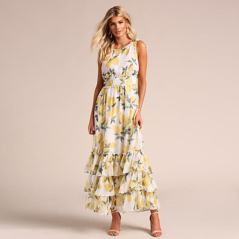 Lizakosht Spring/Summer Women Multi-layer Strap Leisure Flower Dress
