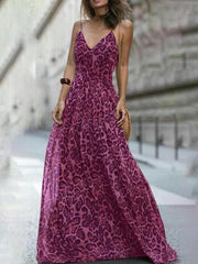 Summer Elegant Off Shoulder Long Party Dress Sexy V Neck Leopard Print Sling Dress Fashion Women Wrap Waist Hem Slim Robe Dress