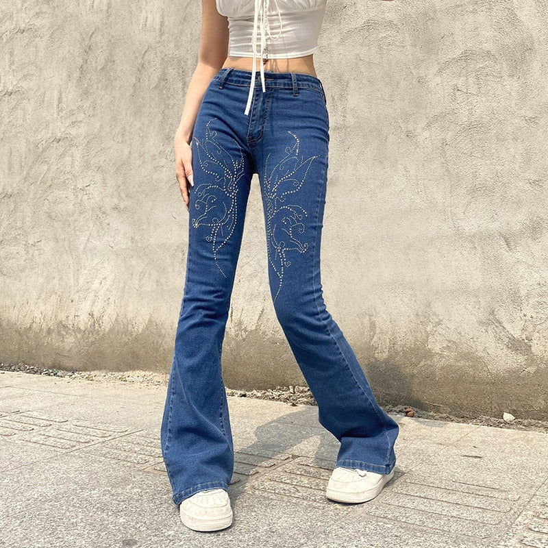 Lizakosht   Gothic Print Baggy Jeans Y2K Autumn Low Rise Trousers Vintage Casual Wide Leg Denim Aesthetic Women Cargo Pants Black