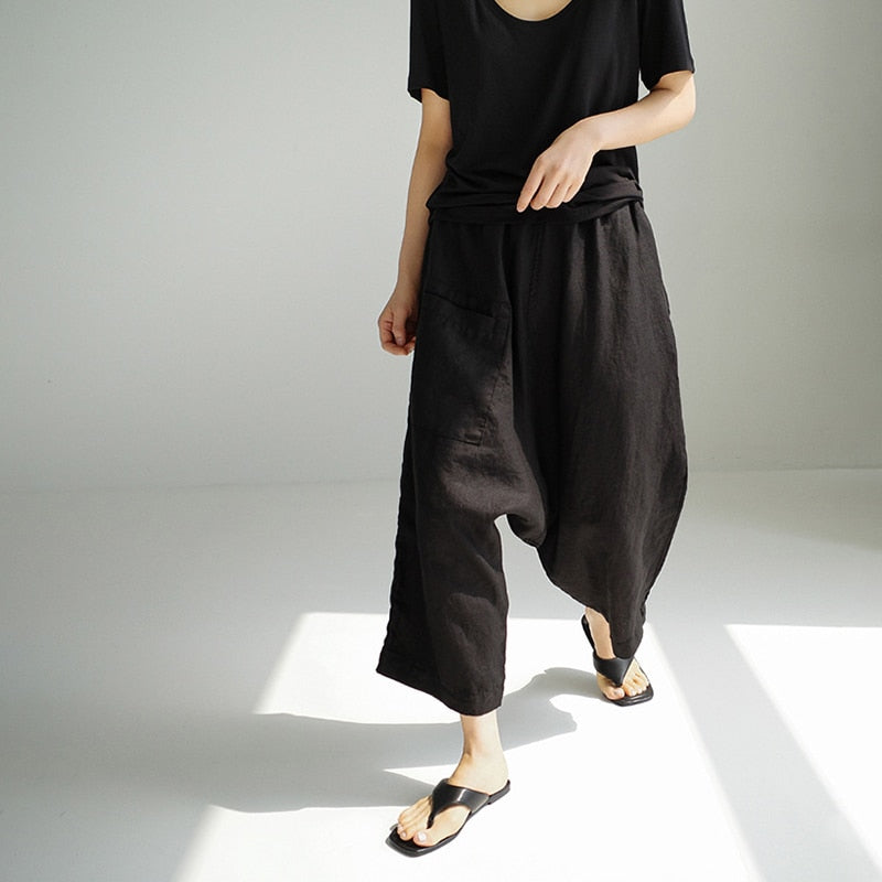 Lizakosht Casual Cotton Linen Women'S Pants Solid High Waist Wide Leg Streetwear Trousers Pantalon Femme Women'S Clothing Free Shipping