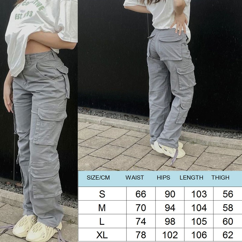 Lizakosht  Vintage Cargo Pants Baggy Jeans Women Casual High Waist Streetwear Pockets Straight Wide Leg Trousers Denim Overalls