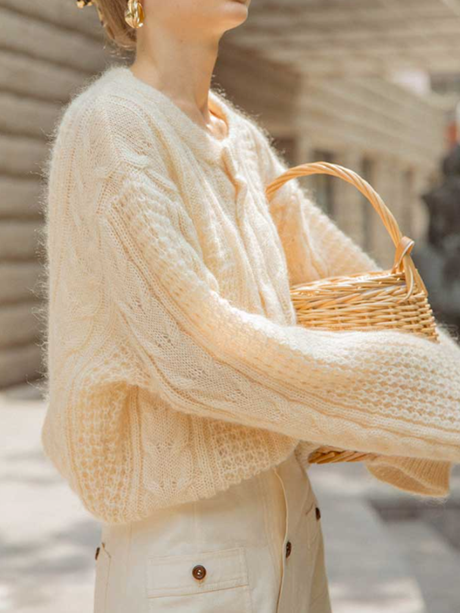 Jacquard Knitting Sweater Coat Women Spring Autumn Round Neck Long Sleeve Cardigan Femme French Vintage Casual Gilet Clothes
