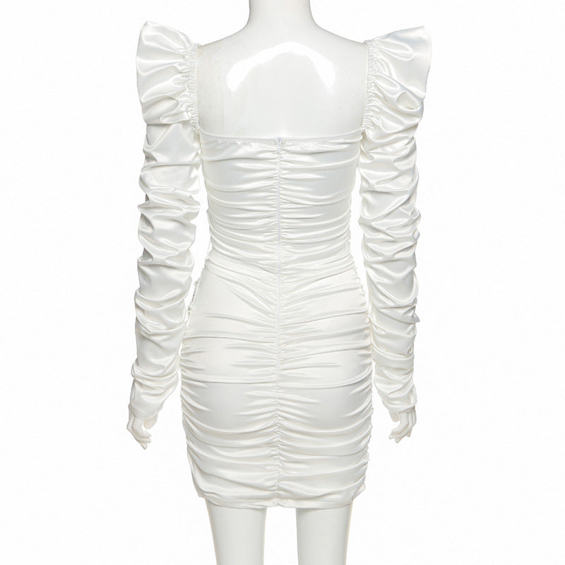Lizakosht  Ruched Bandage Lace Up Hollow Out Sexy Women's Dress Bodycon Club Party Dresses Long Sleeve Fall Clothing vestidos 2022