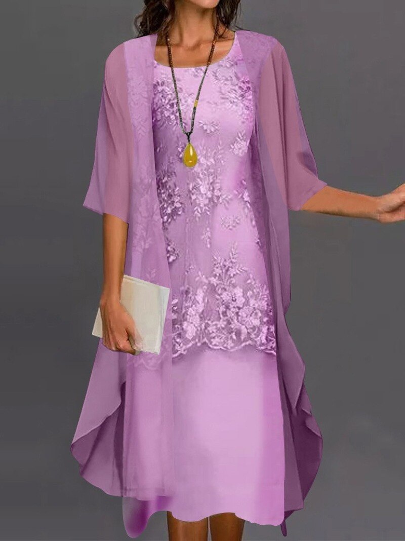 Spring Summer Women Sleeveless Dress Chiffon Irregular Coat Two Piece Set 2022 Lace Printed A-LINE O-Neck Casual Dresses