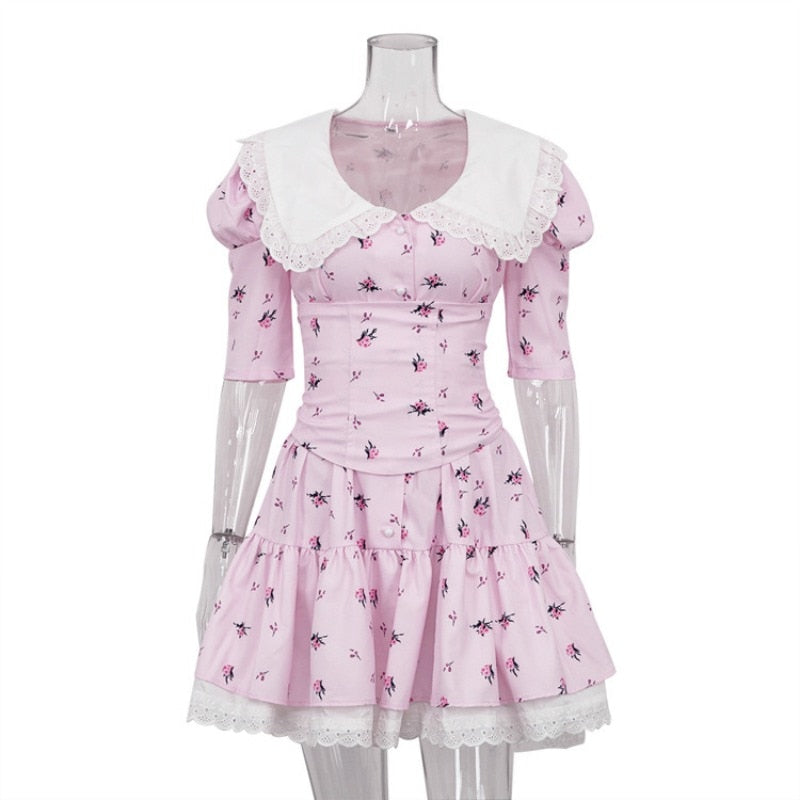 Lizakosht Summer Elegant Corset Party Dress for Women Y2K INS Sexy Short Puff Sleeve V Neck Lace Pleated Party Princess Dress
