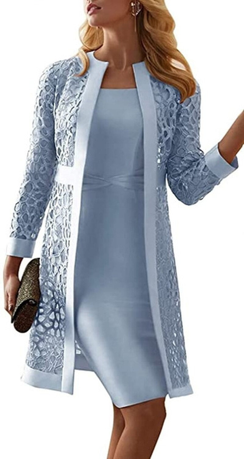 Lizakosht Two Piece Dress Women Long Sleeve Knee Length Jacket Mother Lizakosht Two Piece Dress Women Long Sleeve Knee Length Jacket Mother