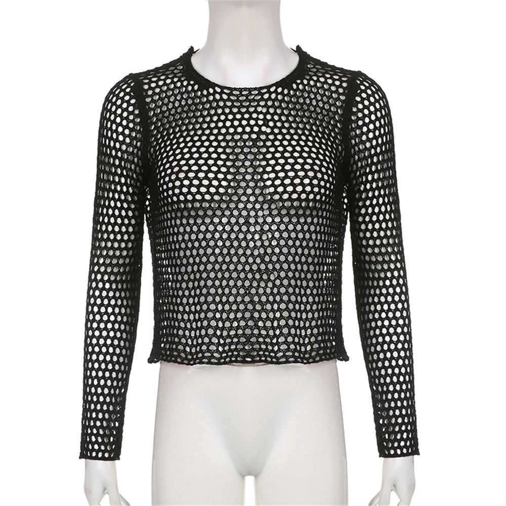Lizakosht  Hollow Out Women Knitted T Shirts Y2K Crop Top Summer Beach Cover Up Fashion Casual Crppped Tops Tees Woman Clothes 2022