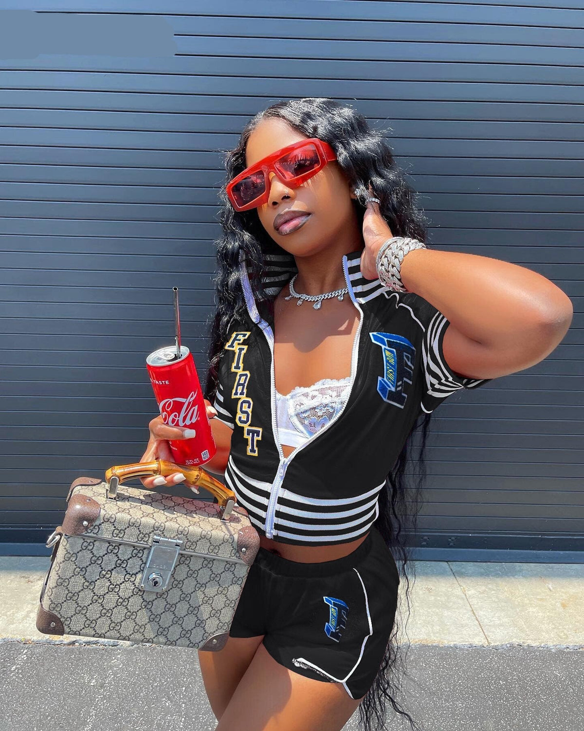 Lizakosht  Letter Striped Active Women 2pcs Set Short Sleeve Jacket and Shorts Set Sport Sweatsuit Tracksuit Two Piece Set Outfits