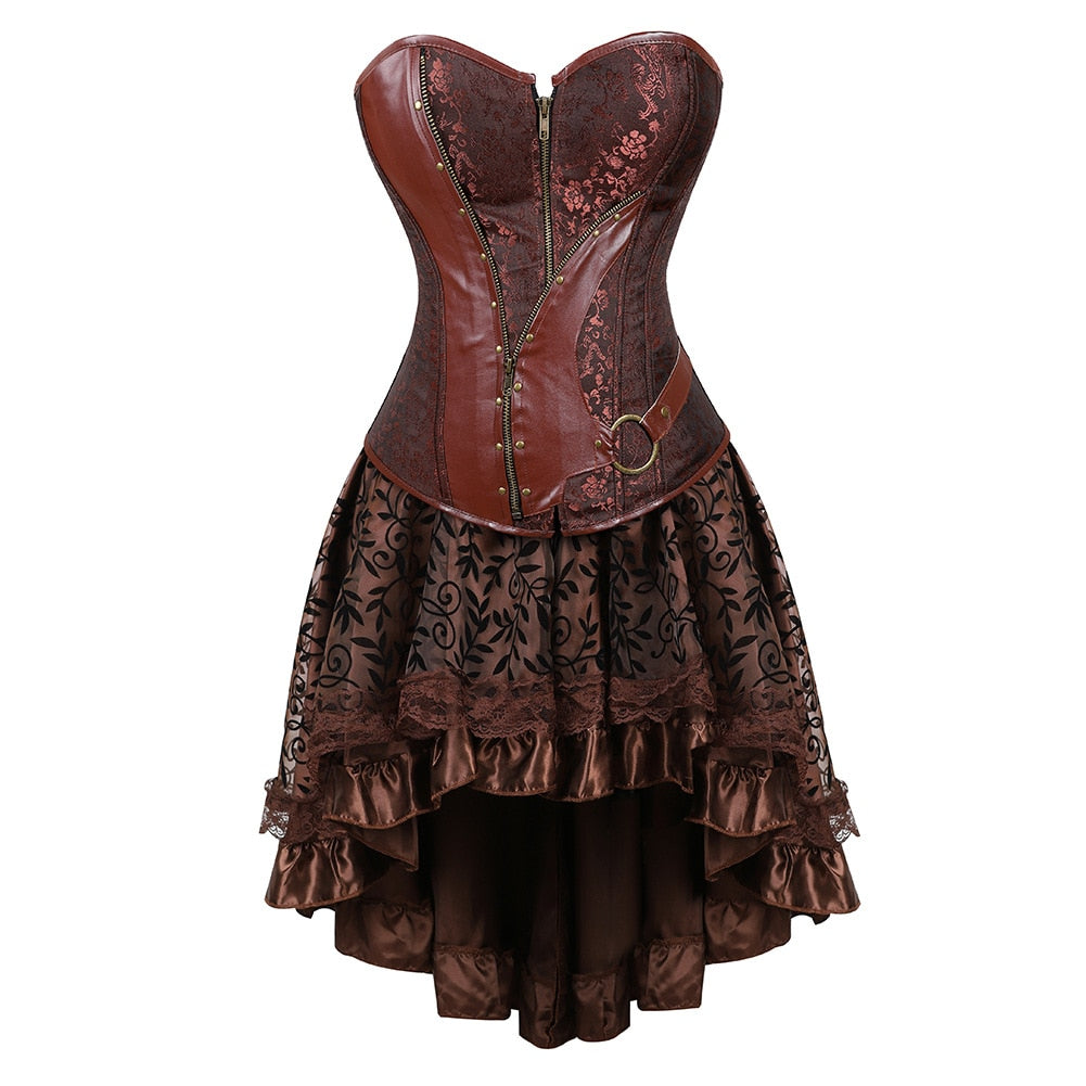 Lizakosht Carnival Medieval Steampunk Gothic Leather Vest Women Palace Vintage Corset Girdle Waistband Sexy Slim Retro Bodycon Party Dress