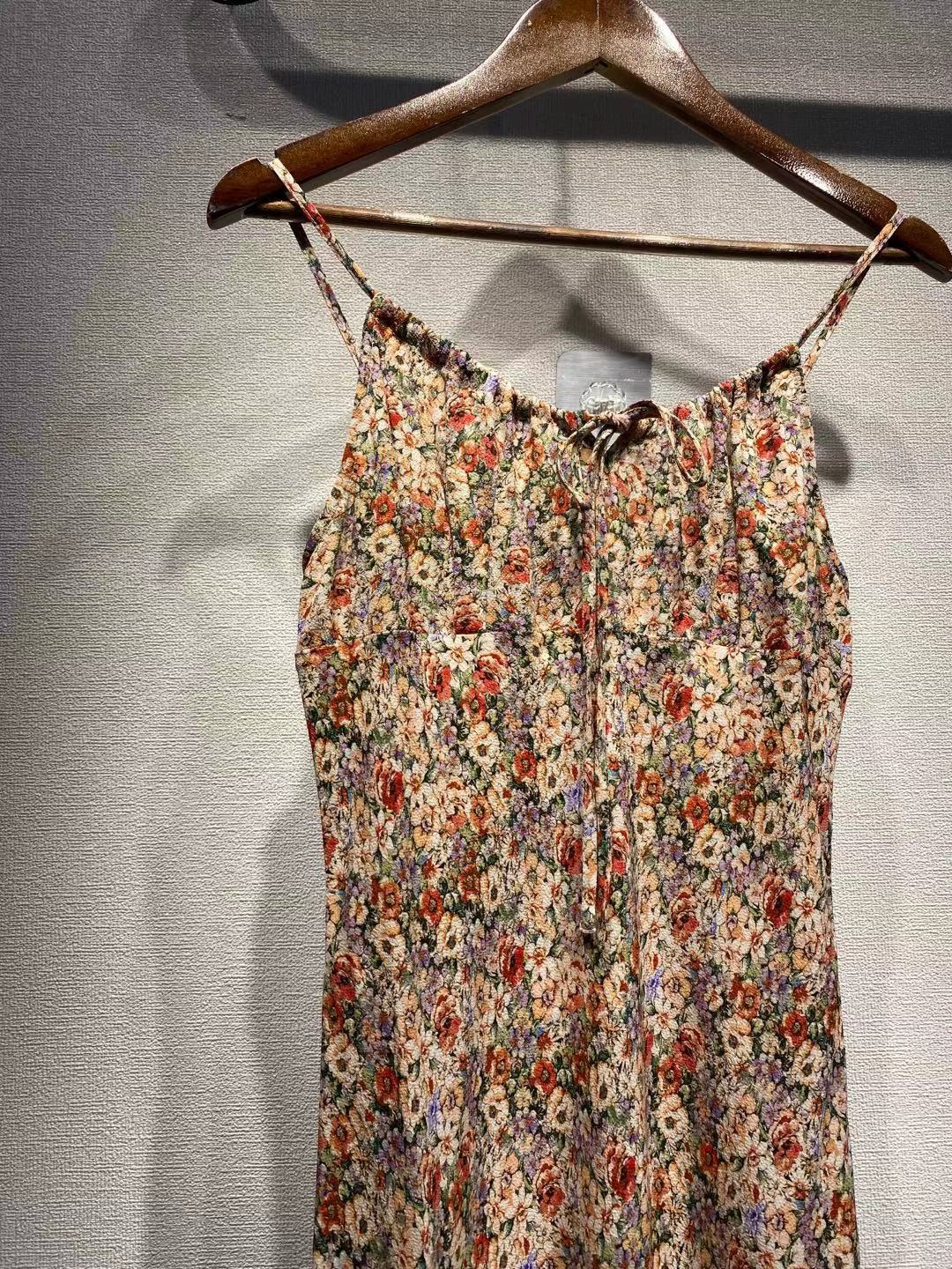 Lizakosht Women Dress Spring and Summer New Products 100% Viscose Printed Lace-up Suspender Dress Women Slim Mid-length Dress