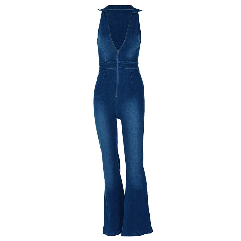 Lizakosht Weird Puss Cotton Elegant Denim Jumpsuit Women Sleeveless Zipper Fashion Hipster Casual High Street Wide Legs Activewear Outfits
