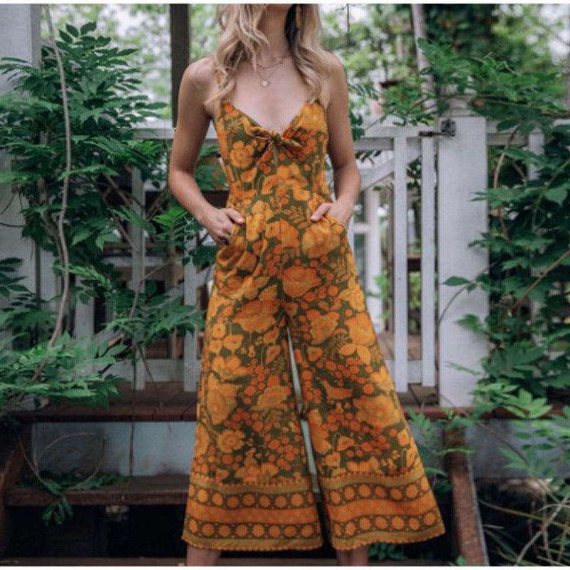 Summer Print Butterfly Romper Women's Jumpsuit Casual Spaghetti Strap Wide Leg Jumpsuits Female 2022 New Streetwear Lady Rompers