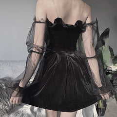 Velvet Vintage Dress Sexy Summer Gothic Party Dress Women Black Mini Dresses A Line Vestidos Patchwork Goth Club Highstreet