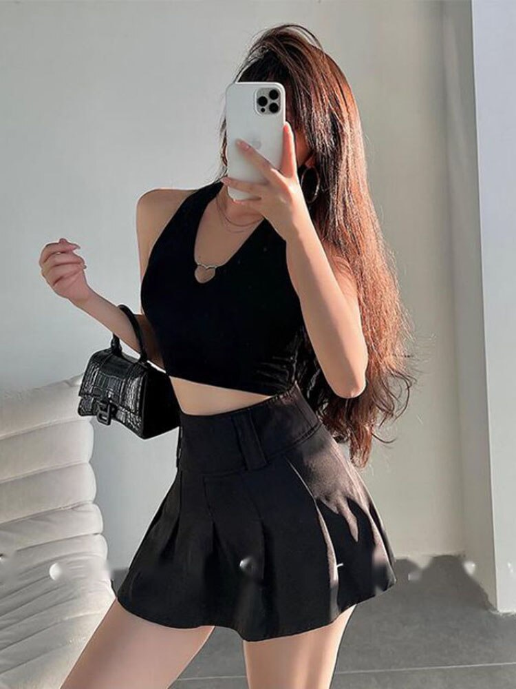 V-neck Button Up Cropped Knitted Tank Top Women Casual Halter Camis Strapy Tube Top Women 2022 Summer