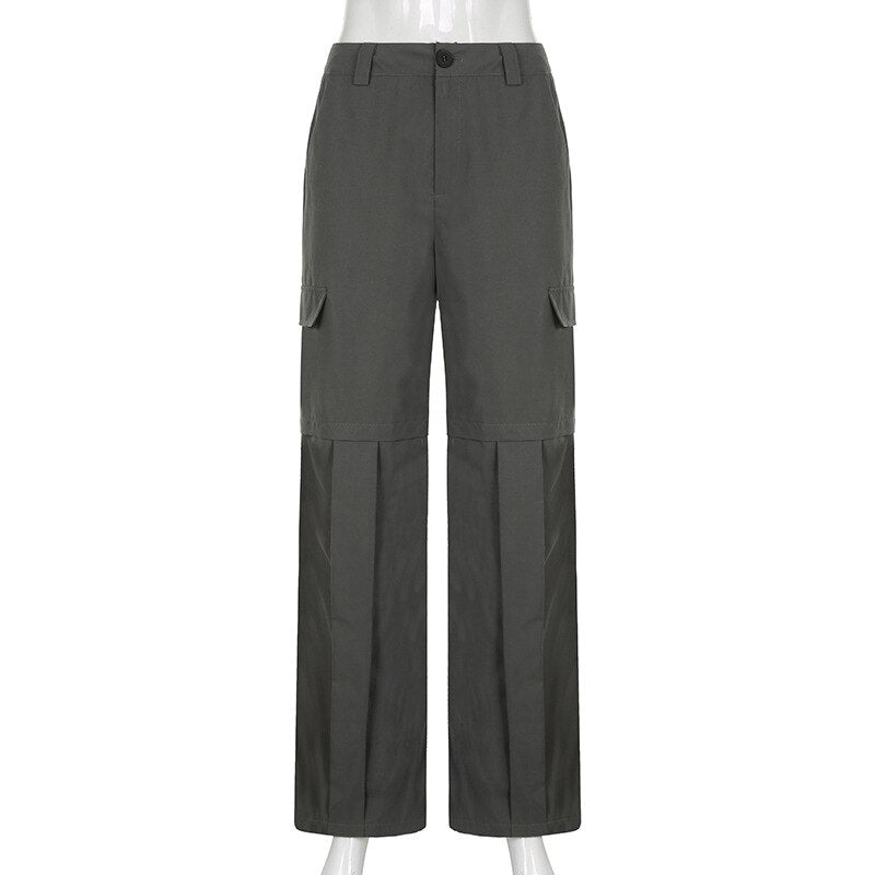OL Formal Suit Cargo Pants Women Grey Loose Wide Leg Straight Trousers 90S Unisex Pants Office Lady Work Bottoms Casual Clothes