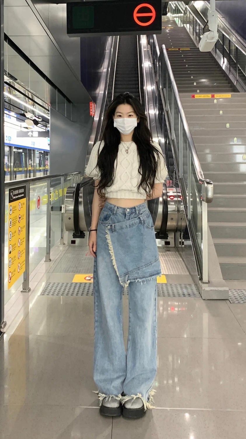 Feiernan Vintage Women Pants Y2k Patchwork Low Waist Denim Jeans Blue Full Length Trousers Spliced Oversized Wide Leg Bottoms