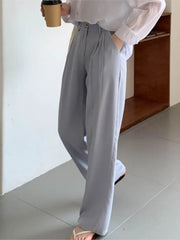 Lizakosht Women's Solid Color Straight Suit Pants New Spring Summer Office Lady Eleagnt Trousers（155-165cm）