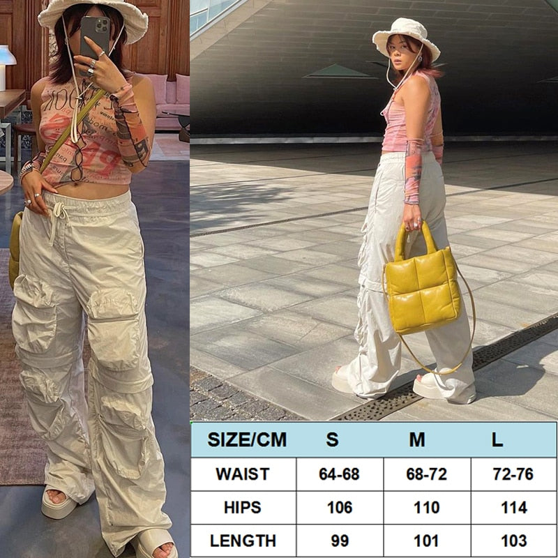 Lizakosht  Vintage Cargo Pants Baggy Jeans Women Casual High Waist Streetwear Pockets Straight Wide Leg Trousers Denim Overalls