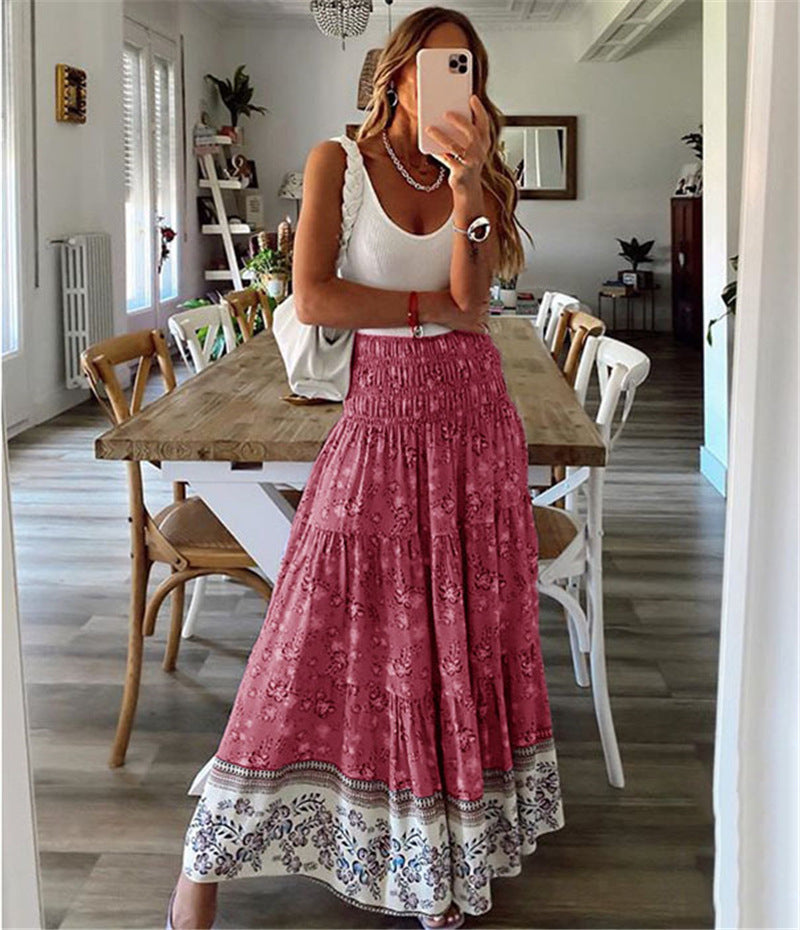 Lizakosht Sexy High Waist Boho Beach Long Skirts Womens Spring Summer Casual Bohemia Elegant Pink Maxi Skirt For Women 3xl