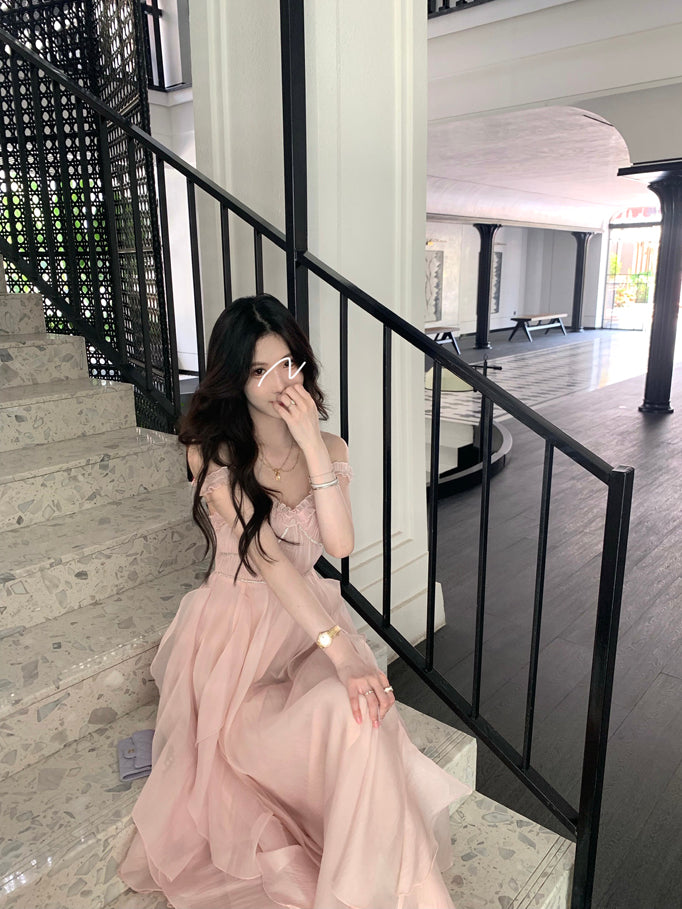 Party Pink Strap Dress Evening Women Casual Boho Beach Style Midi Dress Office Lady Korean Clothing 2022 Summer Chic Elegant