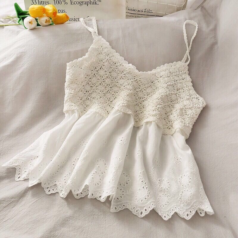 Summer Crochet Tank Top Women Sexy Hollow Out Crop Top Cotton Linen Shirt Female Boho Clothing Beach Cropped