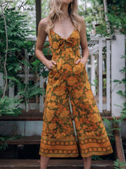 Summer Print Butterfly Romper Women's Jumpsuit Casual Spaghetti Strap Wide Leg Jumpsuits Female 2022 New Streetwear Lady Rompers
