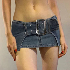 Lizakosht Ultra Extreme Mini Denim Skirt Micro Low Waist Y2K Microskirt Short Jeans Skirts Belt A-line Harajuku Punk Korean Style
