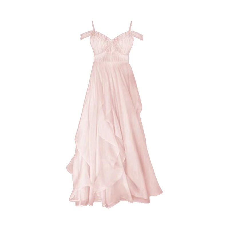 Party Pink Strap Dress Evening Women Casual Boho Beach Style Midi Dress Office Lady Korean Clothing 2022 Summer Chic Elegant