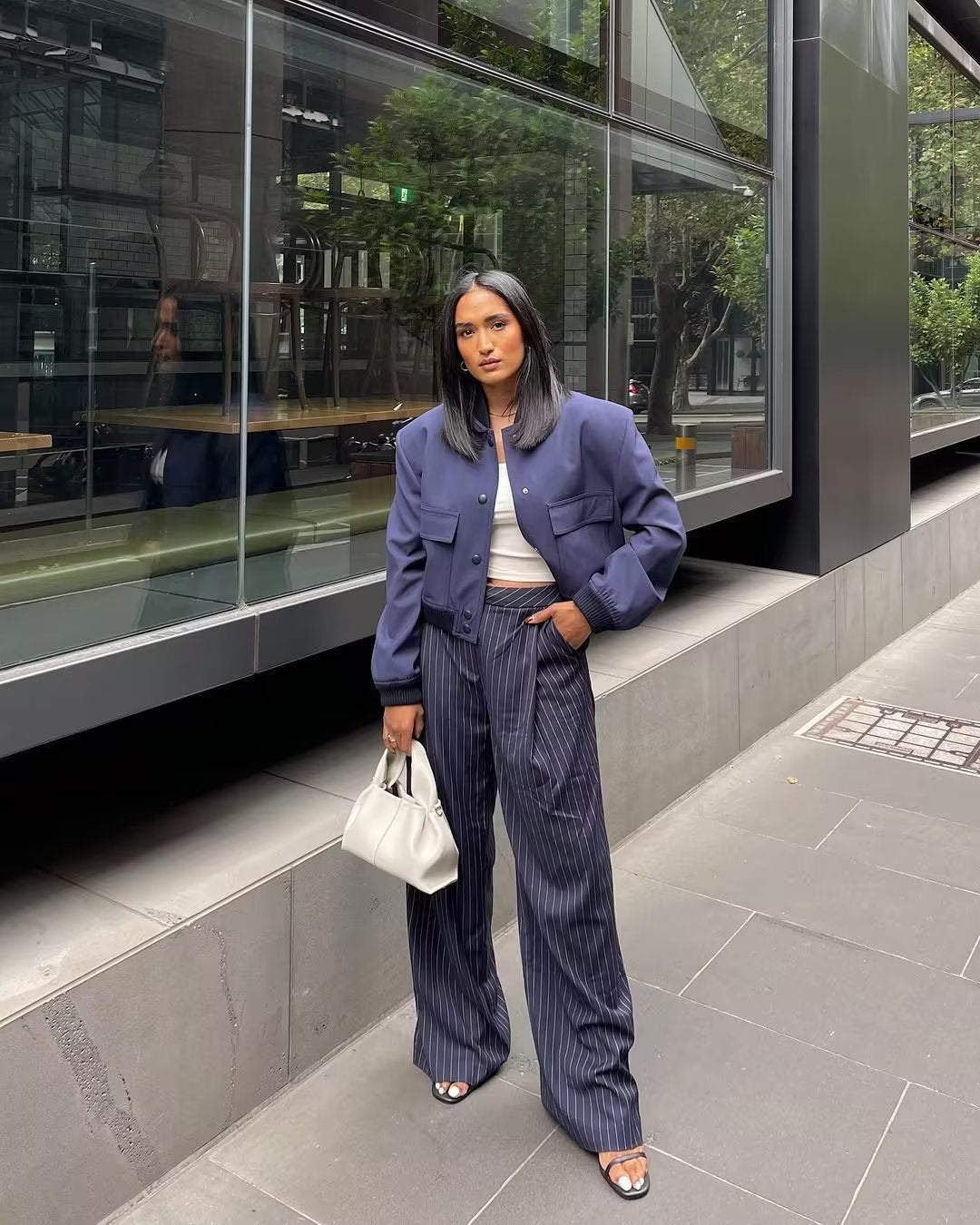 Lizakosht Fashion Striped Women Wide Leg Pants Female Casual Loose with Zipper Fly Trousers Ladies Mid Waist Chic Elegant Pants