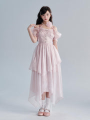 Lizakosht Office Lady Korean Fashion Dress Summer Pink A-line Elegant Midi Dress Women Kawaii Short Sleeve Beach Style Dress