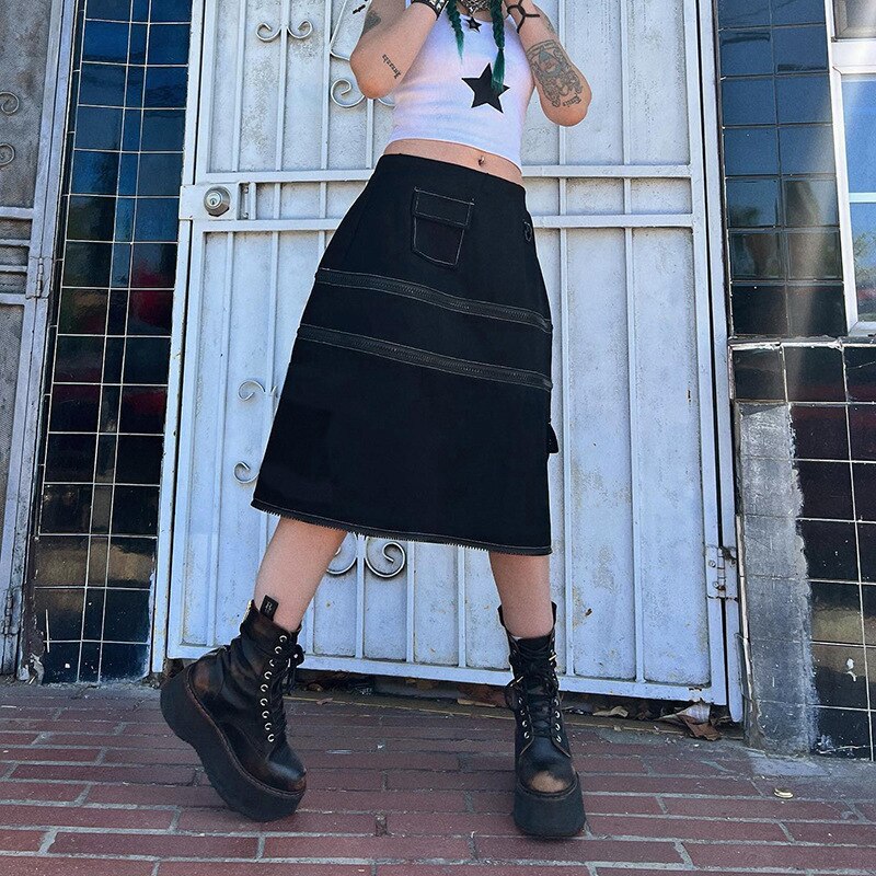 Lizakosht Zipper Detachable Multi-wear Personalized Tooling Skirt Street Trend Skirt Characteristic Skirt High Waist Vintage Skirt