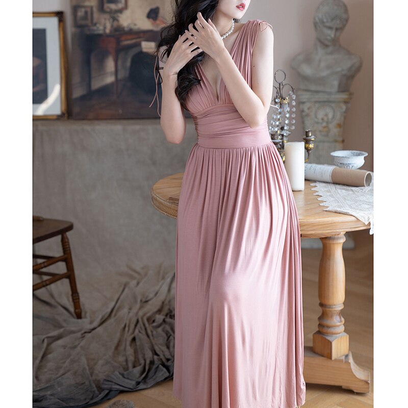 Lizakosht New Elegant Womens Dress V-neck High Stretch Sleeveless Bodycon Dress Vintage High Waisted Sexy Party Women's Clothing Evening